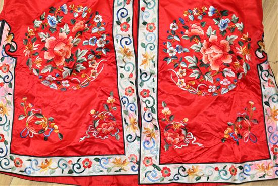 A Chinese embroidered silk and lacework gown